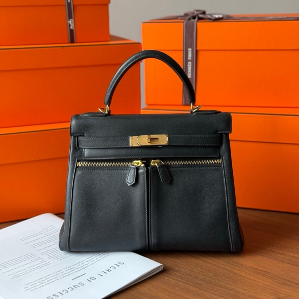 【エルメス HERMES】ケリーラキ28 ブラック (89) スイフト ゴールド金具（100％手縫）